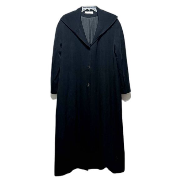 Vintage Jheri Richards Trench Coat 100% Wool Black Lightweight Womens Size 8 - Picture 1 of 12